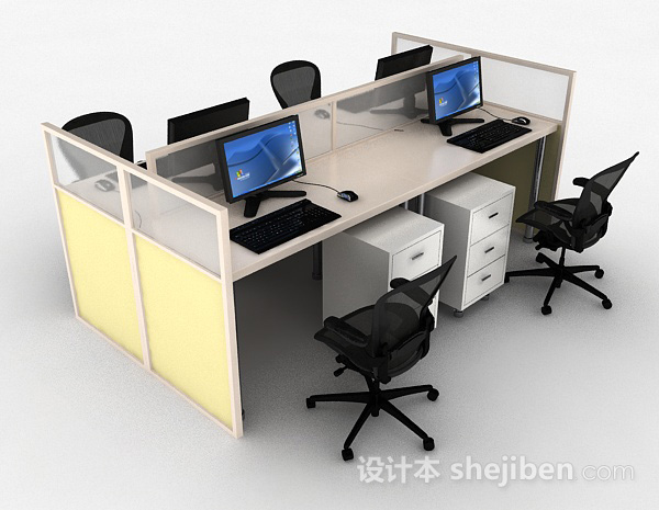 木质办公桌椅组合3d模型下载