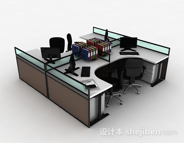 现代风工作桌椅组合3d模型下载