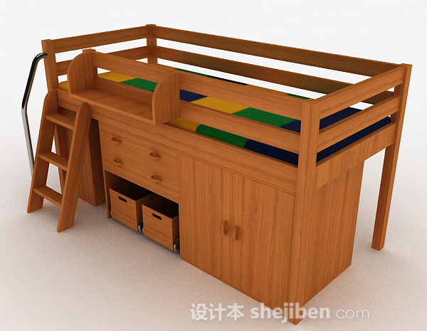 免费木质组合床3d模型下载