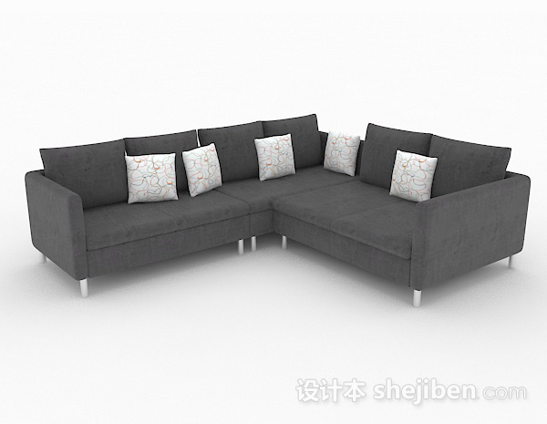 北欧灰色简约多人沙发3d模型下载