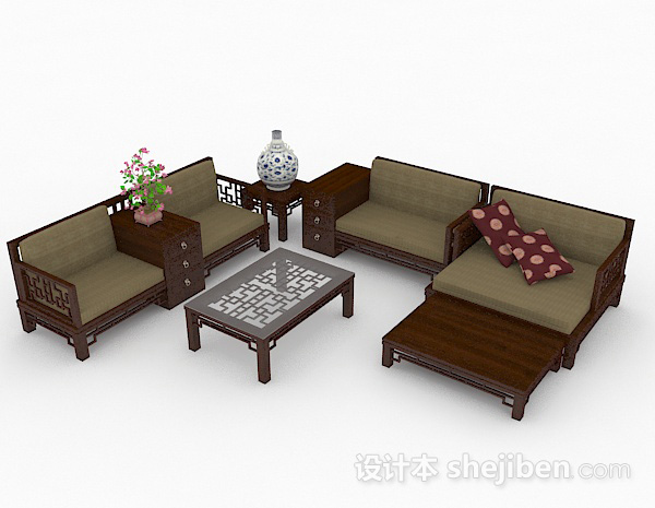 中式棕色组合沙发