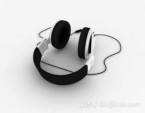 设计本黑白双色有线耳机3d模型下载