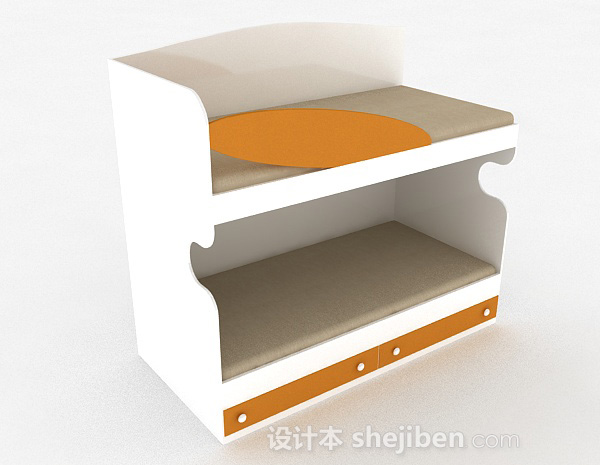 现代风格白色上下层单人床3d模型下载