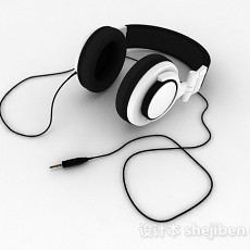 黑白双色有线耳机3d模型下载