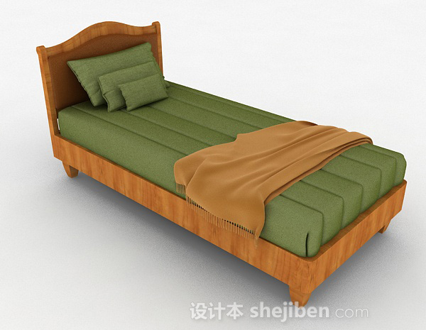 绿色木质单人床