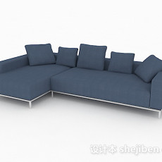 北欧蓝色简约多人沙发3d模型下载
