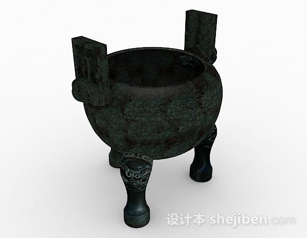中式青铜鼎雕刻品3d模型下载