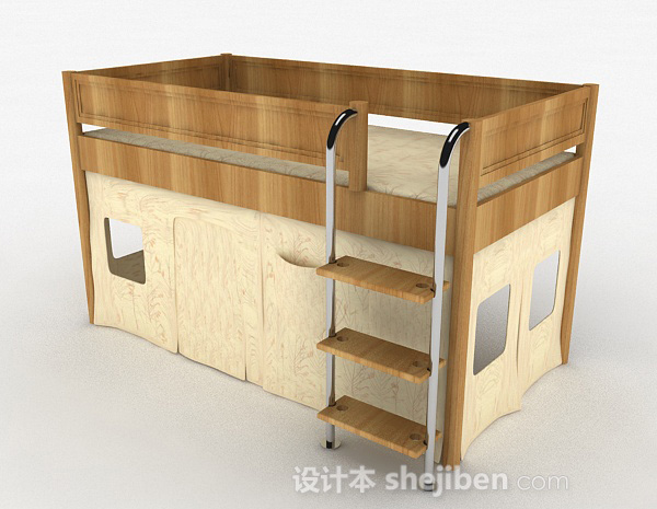 棕色木质单人床3d模型下载