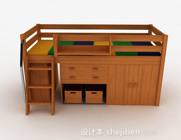 现代风格木质组合床3d模型下载