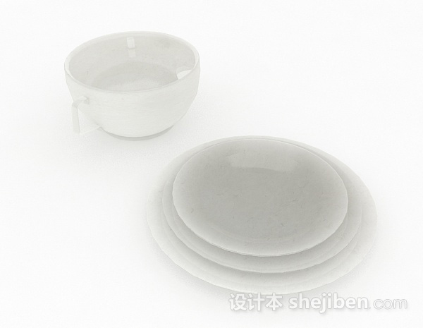 白色陶瓷餐具3d模型下载