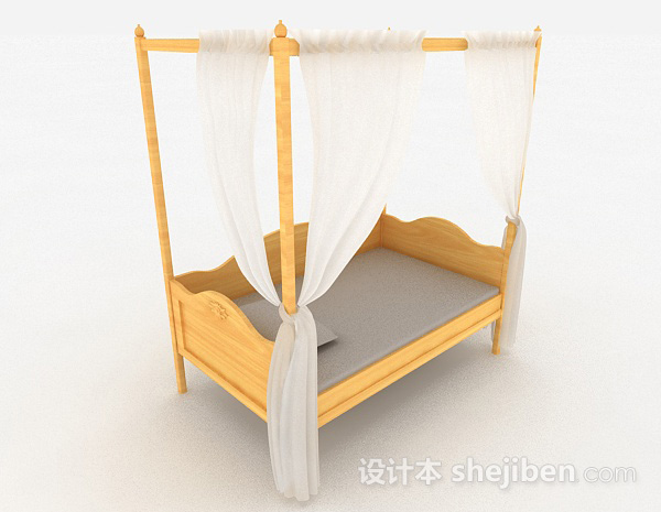 现代风格木质单人床3d模型下载