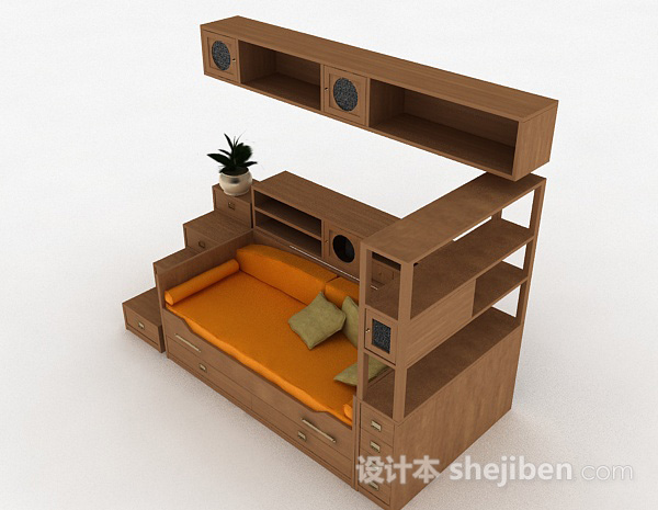 免费木质床3d模型下载