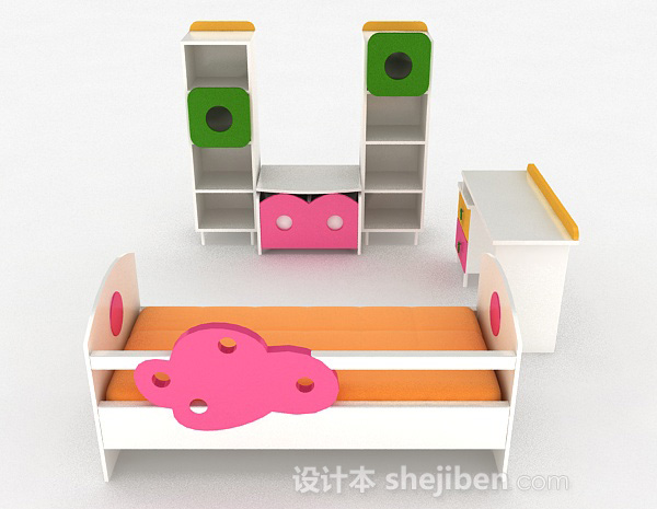 设计本多彩木质组合儿童床3d模型下载