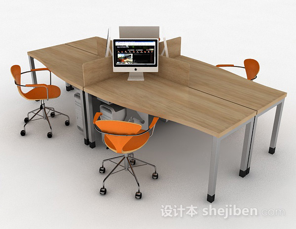免费棕色木质办公桌椅组合3d模型下载