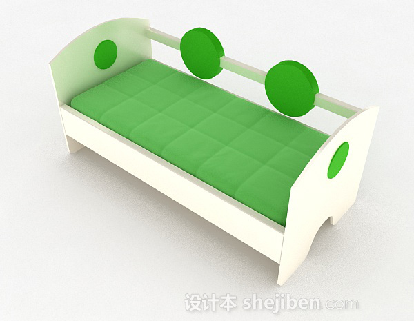 免费嫩绿色单层儿童床3d模型下载