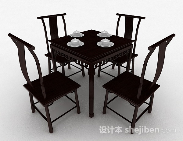 中式餐桌椅3d模型下载