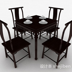 中式餐桌椅3d模型下载