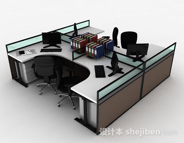 免费现代风工作桌椅组合3d模型下载
