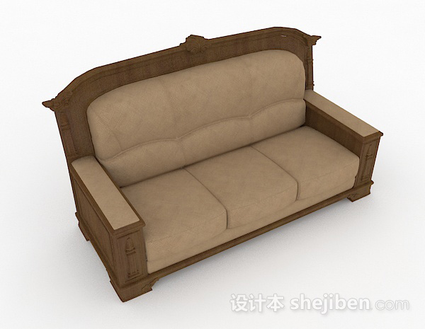 棕色木质双人沙发3d模型下载