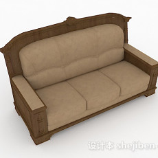 棕色木质双人沙发3d模型下载