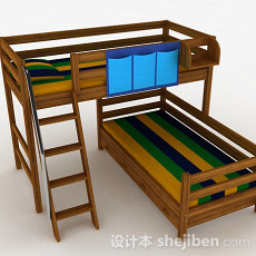 棕色木质条纹双层床3d模型下载