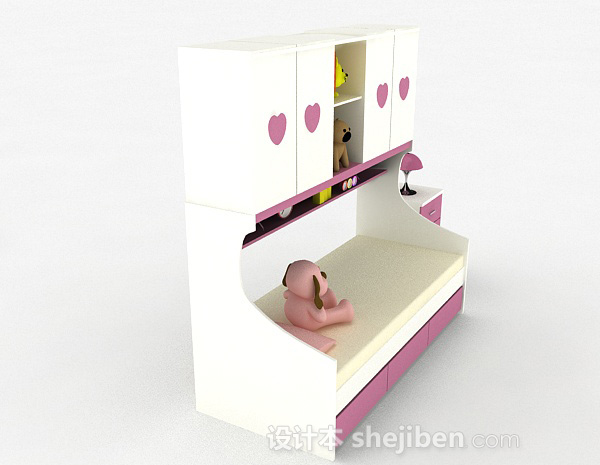 免费童话风白色组合床具3d模型下载