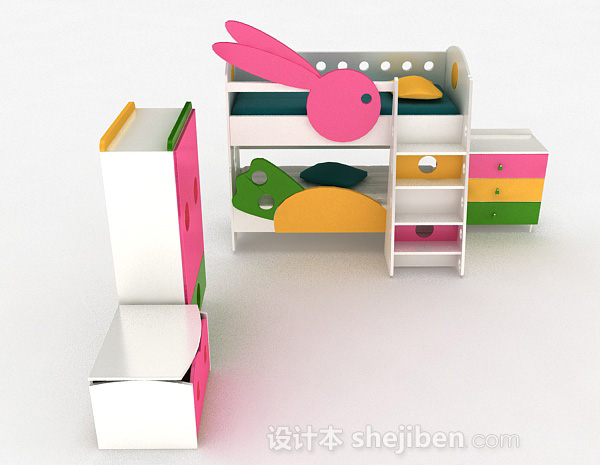 现代风格多彩木质上下层组合儿童床3d模型下载