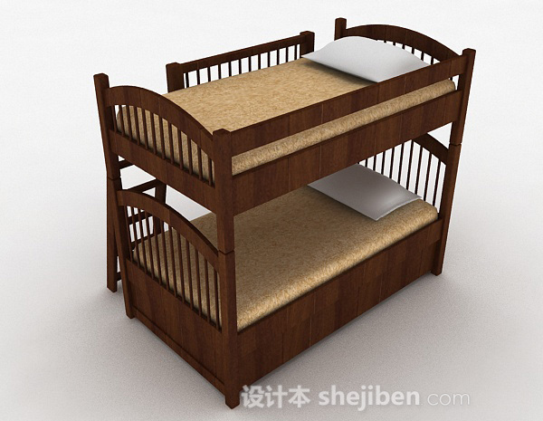 现代风格棕色上下层护栏单人床3d模型下载