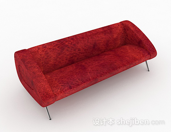 红色花纹多人沙发