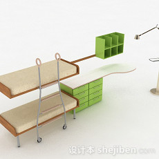 浅绿色上下层单人床3d模型下载