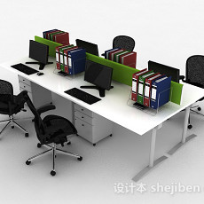现代风白色办公室桌椅组合3d模型下载