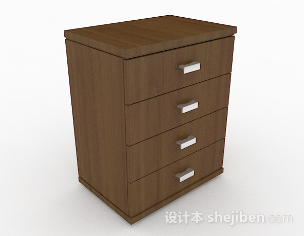 棕色四层木质床头柜3d模型下载