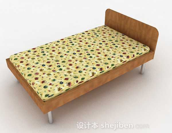 现代风格原木色花纹单人床3d模型下载