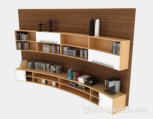 现代风格简约木质书柜3d模型下载