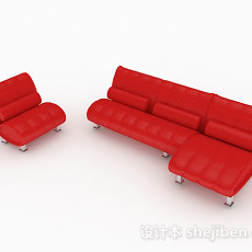 红色组合沙发3d模型下载