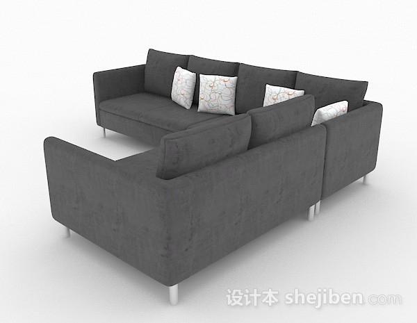 免费北欧灰色简约多人沙发3d模型下载