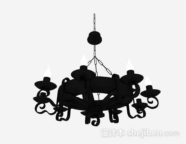 欧式黑色金属圆形造型吊灯3d模型下载