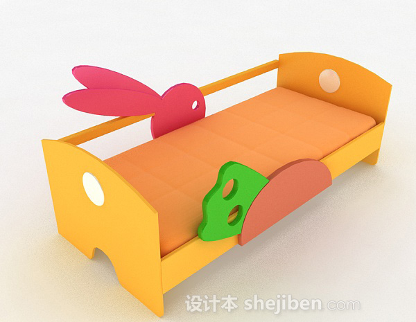 暖黄色单层儿童床3d模型下载
