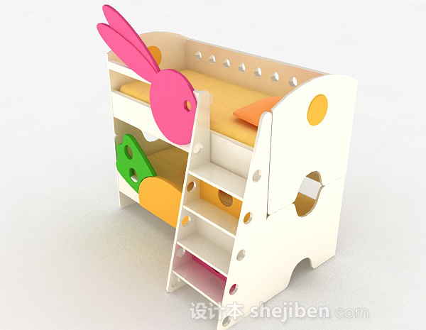 现代风格粉红色上下层儿童床3d模型下载
