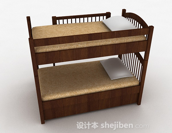 免费棕色上下层护栏单人床3d模型下载