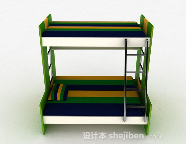 现代风格绿色时尚高低床3d模型下载