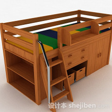 木质组合床3d模型下载