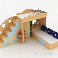 现代浅木色双层儿童床3d模型下载