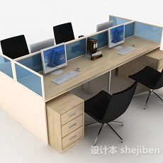 浅木色办公室桌椅组合3d模型下载