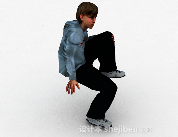 现代风格外国小男孩坐姿3d模型下载