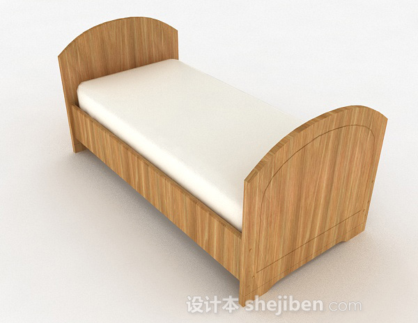 浅木色条纹单人床3d模型下载
