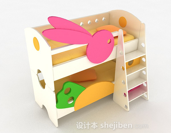 粉红色上下层儿童床3d模型下载
