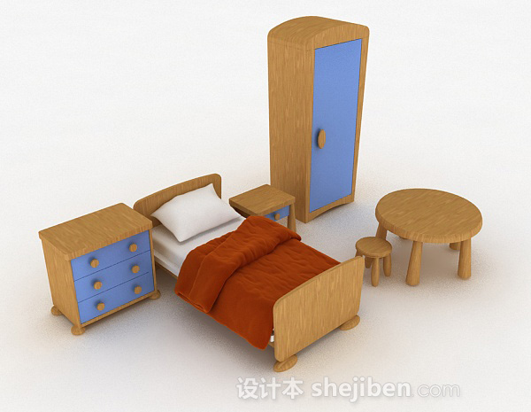 现代风组合单人床3d模型下载