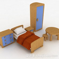 现代风组合单人床3d模型下载