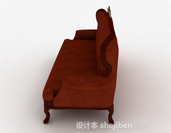 设计本简欧棕色家居双人沙发3d模型下载